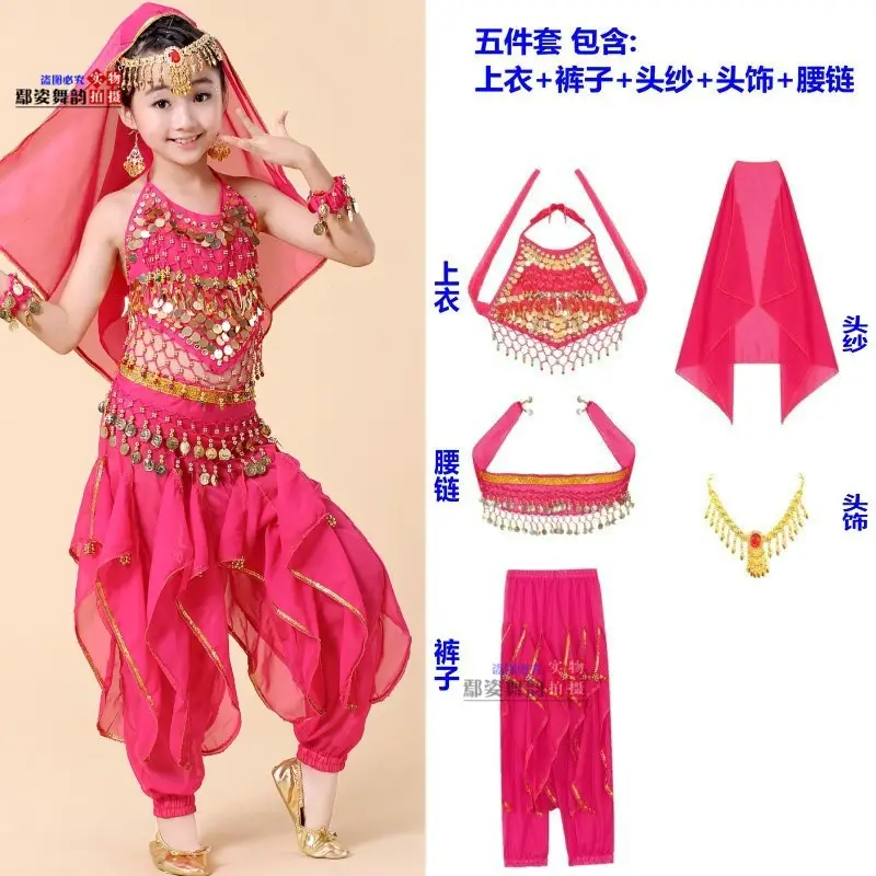 Girls Indian Dance Belly Dance Costume Red Pajama Set - Image 21