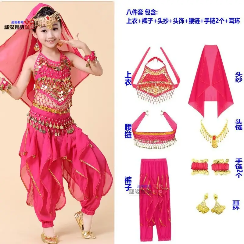 Girls Indian Dance Belly Dance Costume Red Pajama Set - Image 33