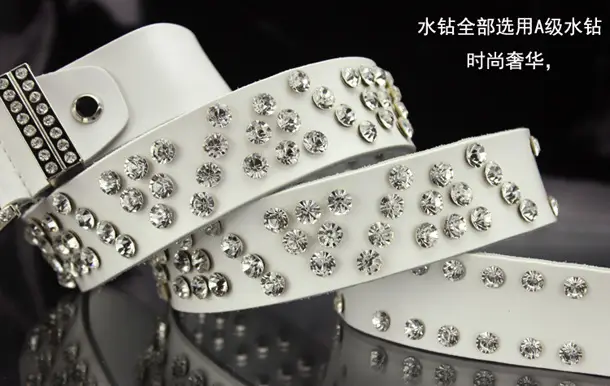 Women's Black Leather Belt with Diamond Rhinestone Buckle — feature 29