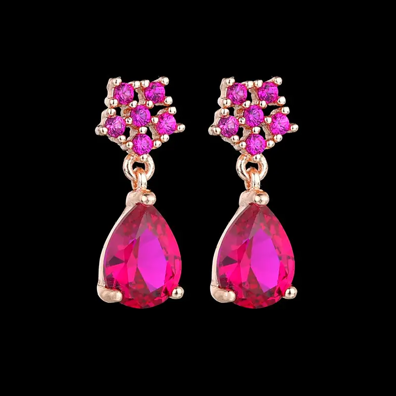 Japanese Korean Style Synthetic Ruby Earrings with Zircon Drop — feature 4