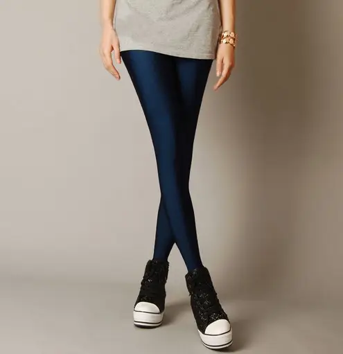 Women Candy Color Stretch Cropped Leggings Large