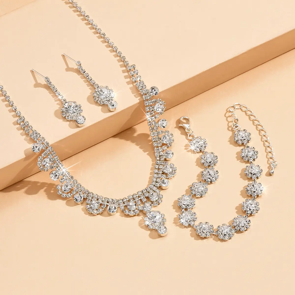 Cross-border Wedding Diamond Necklace Earrings Set Silver 500cm - Image 4