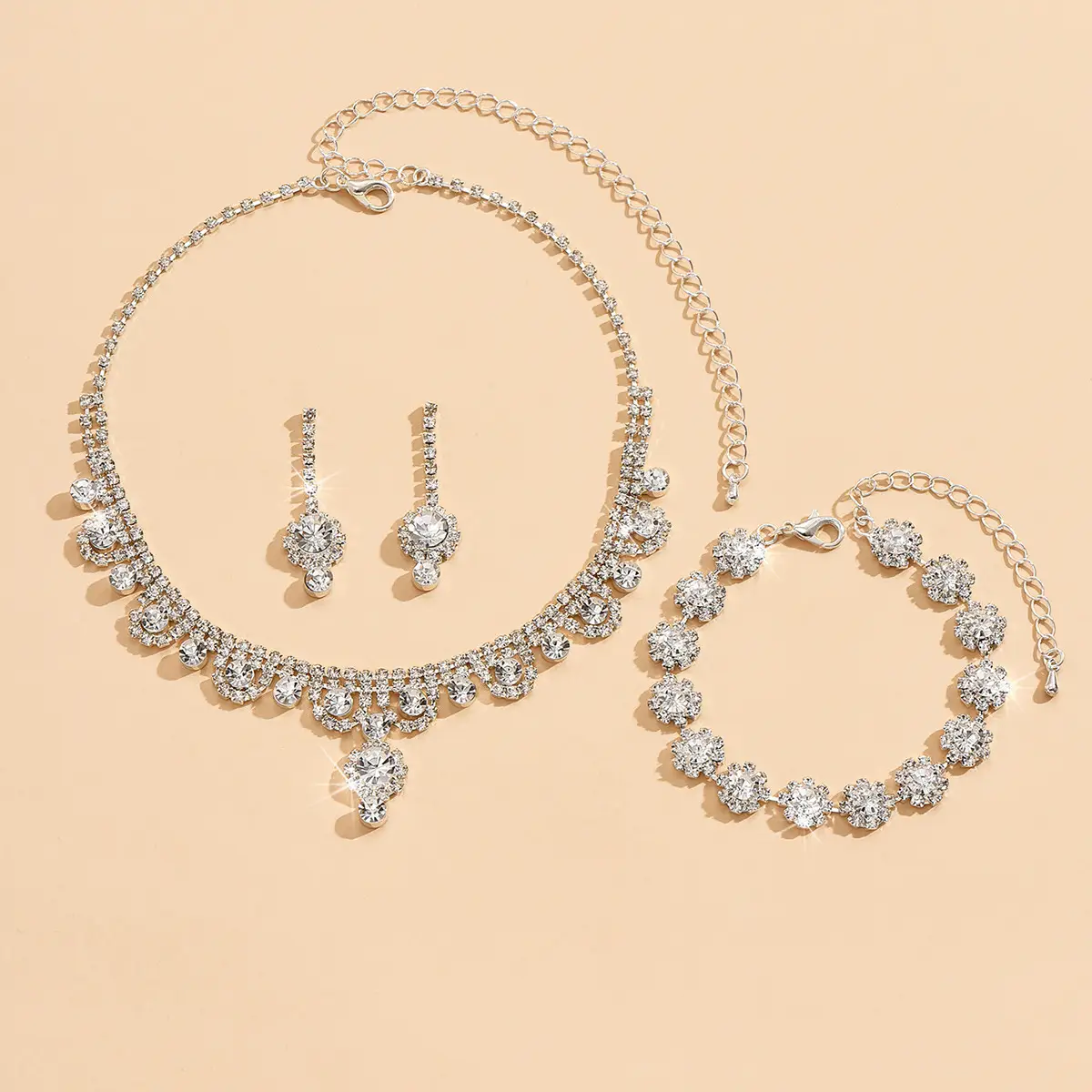 Cross-border Wedding Diamond Necklace Earrings Set Silver 500cm - Image 5