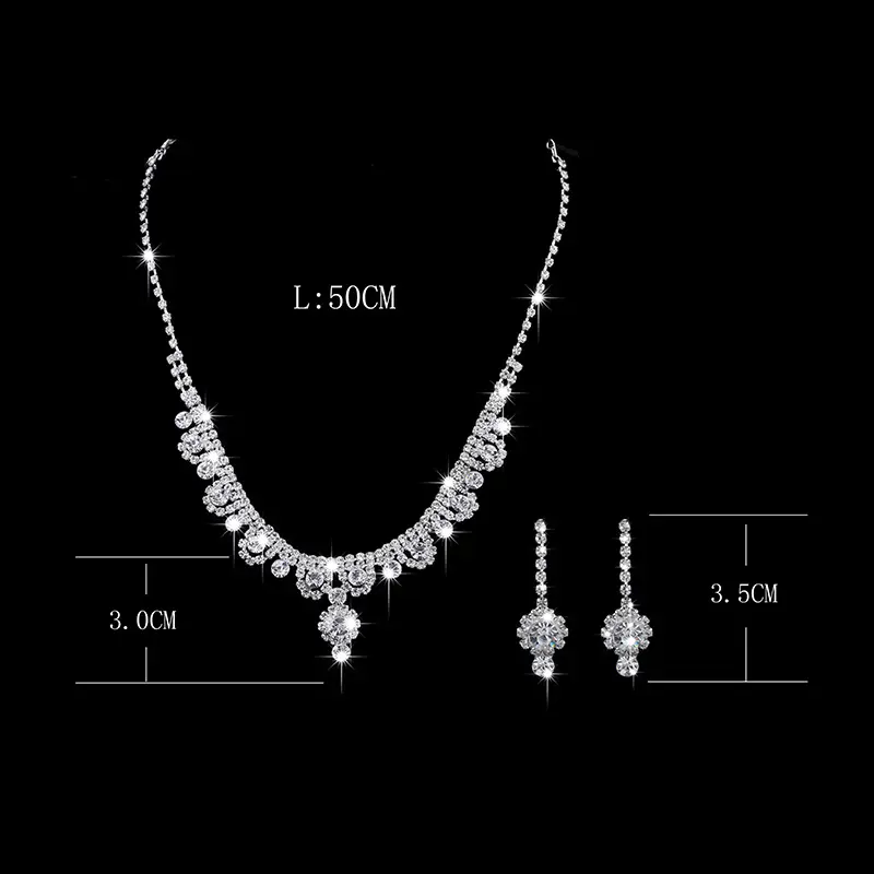 Cross-border Wedding Diamond Necklace Earrings Set Silver 500cm - Image 6