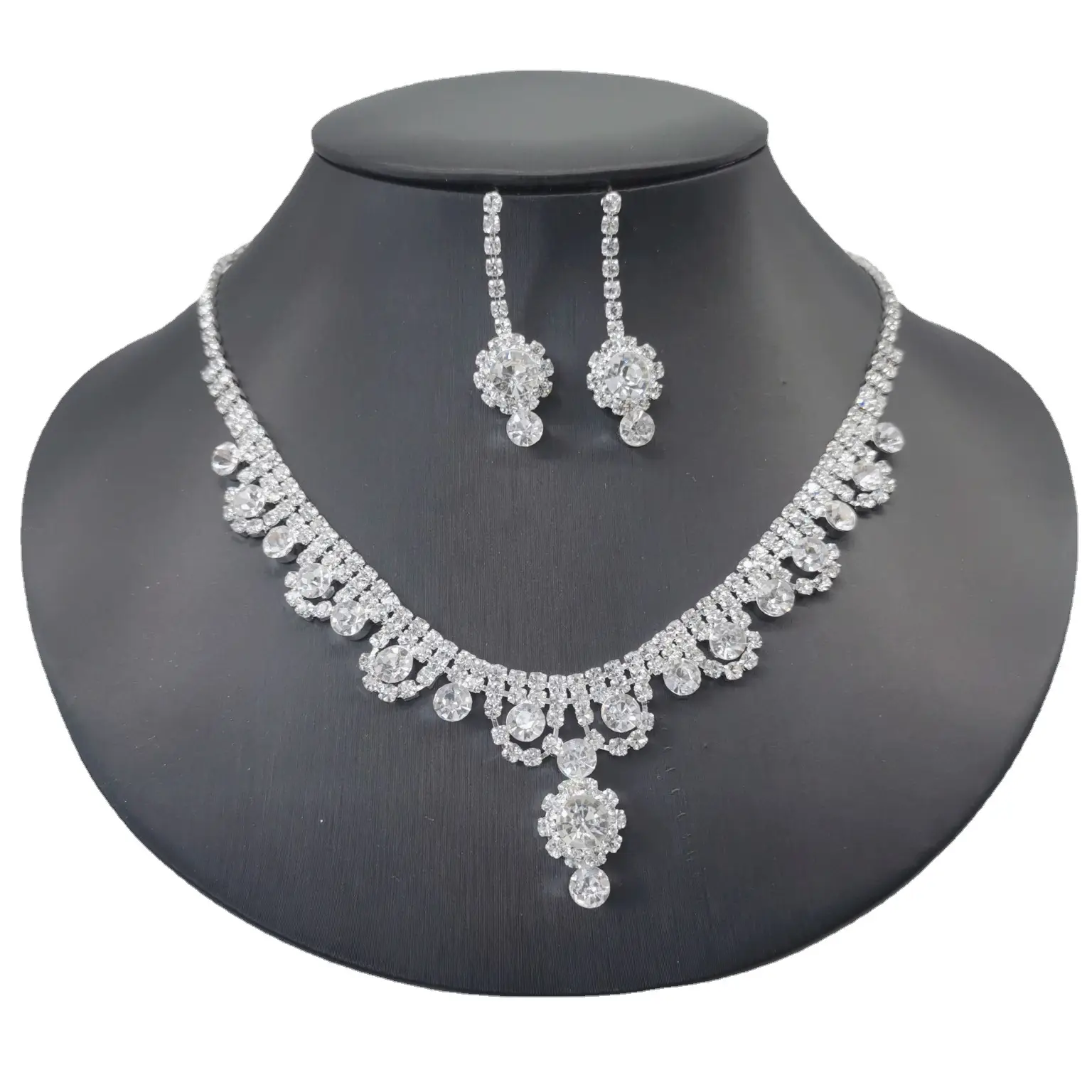 Cross-border Wedding Diamond Necklace Earrings Set Silver 500cm - Image 7