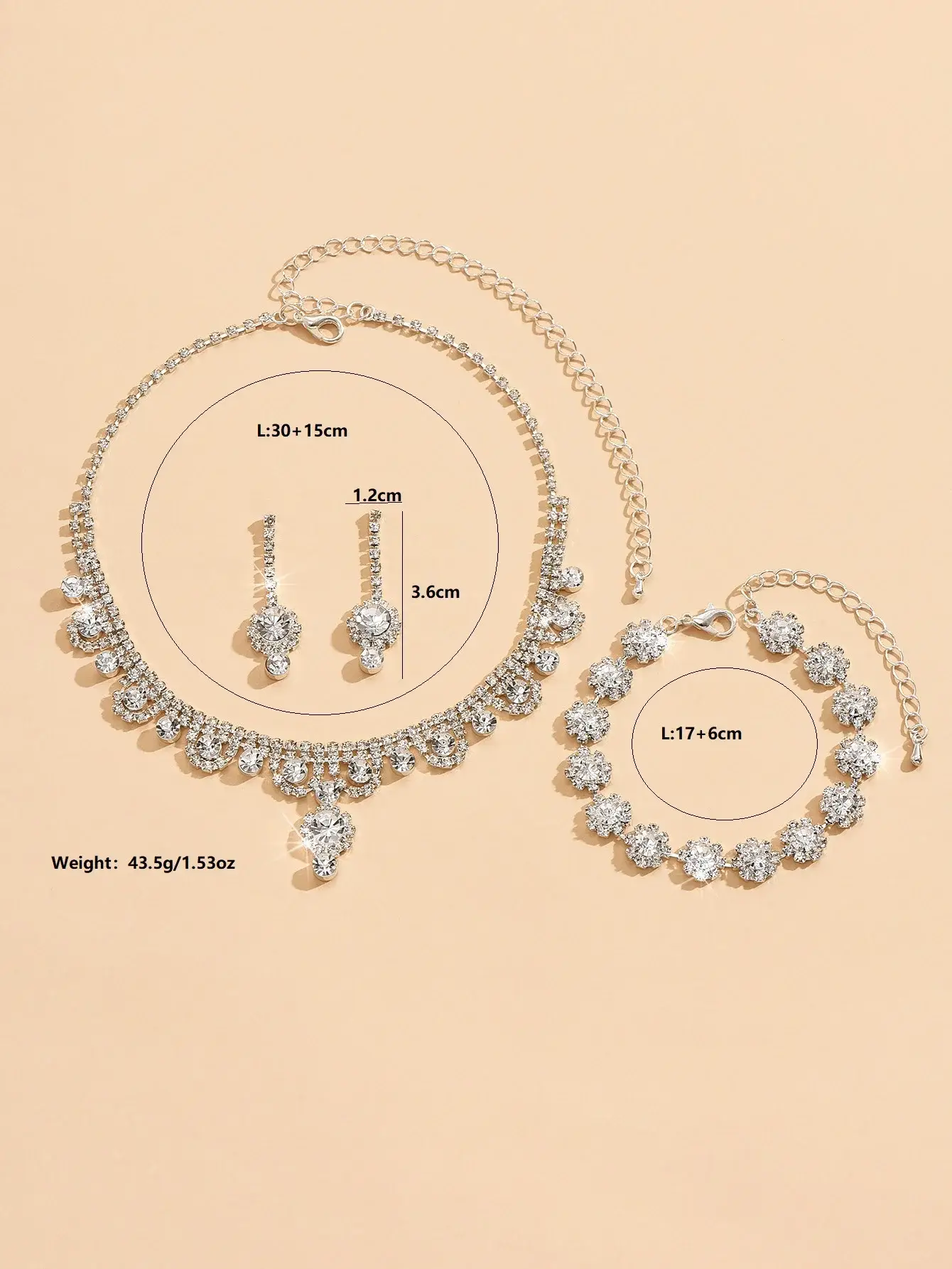 Cross-border Wedding Diamond Necklace Earrings Set Silver 500cm — feature 2