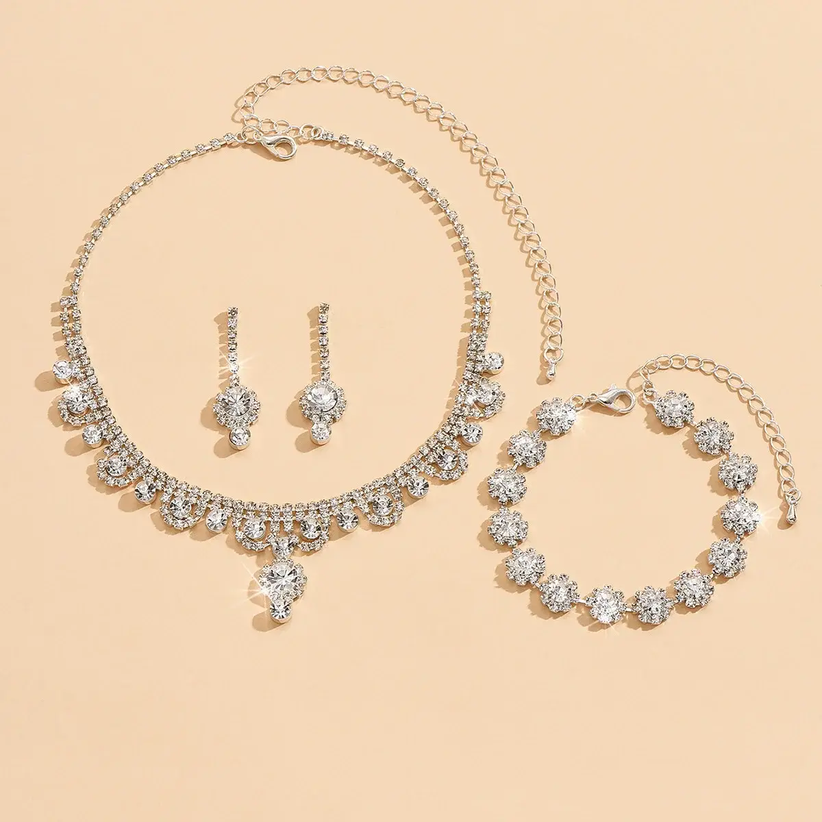 Cross-border Wedding Diamond Necklace Earrings Set Silver 500cm — feature 4