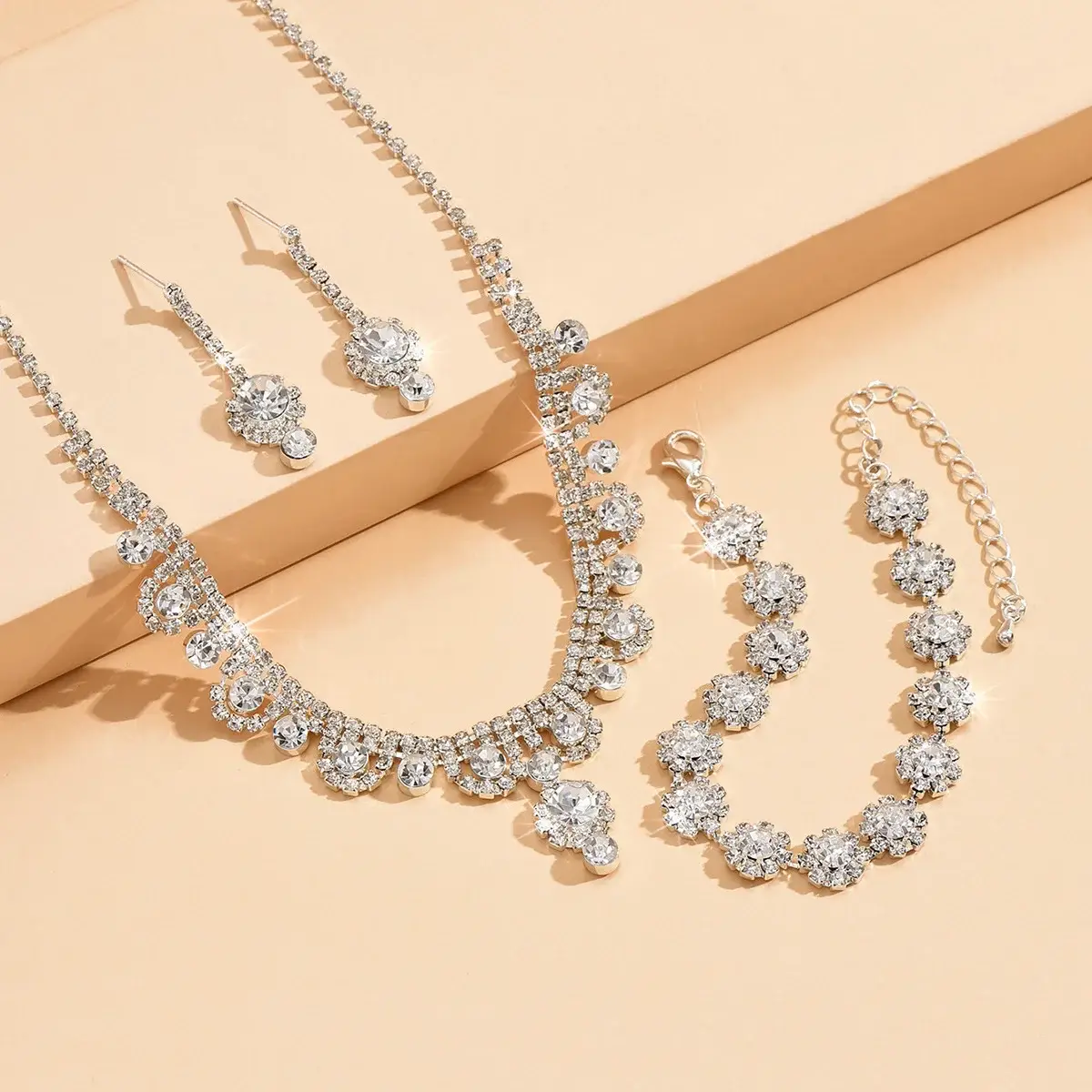 Cross-border Wedding Diamond Necklace Earrings Set Silver 500cm — feature 5