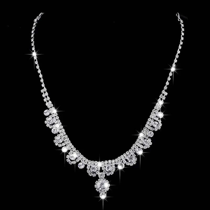 Cross-border Wedding Diamond Necklace Earrings Set Silver 500cm — feature 7