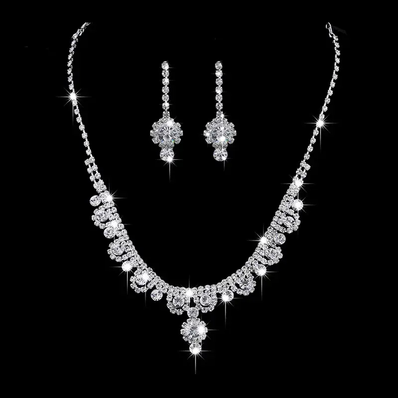 Cross-border Wedding Diamond Necklace Earrings Set Silver 500cm — feature 8