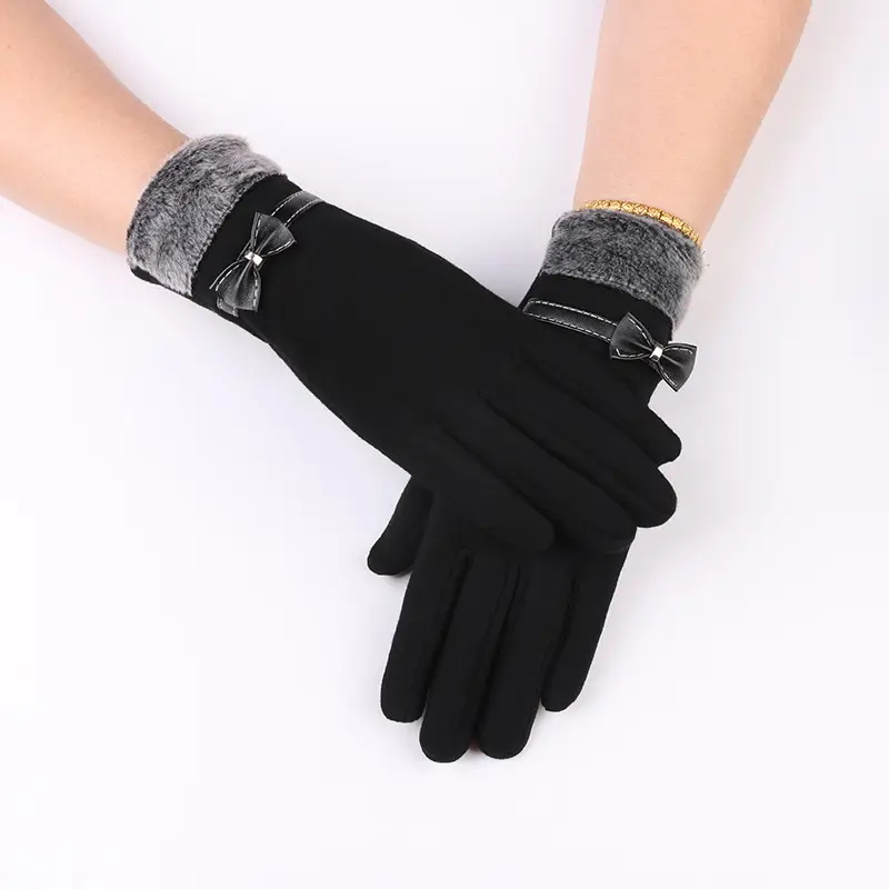 Women's Winter Velvet Touchscreen Gloves Brown - Image 10