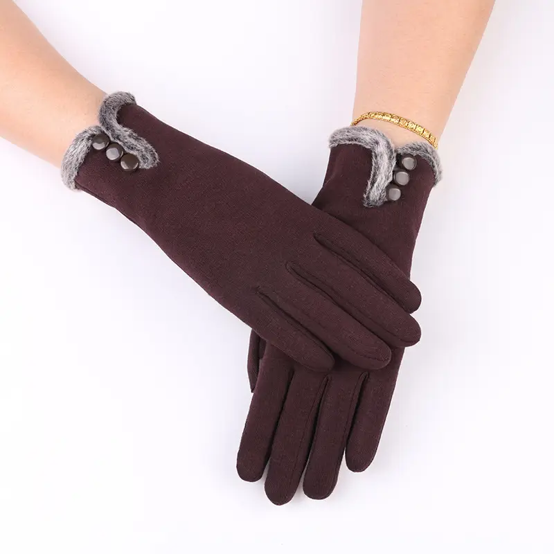 Women's Winter Velvet Touchscreen Gloves Brown - Image 7