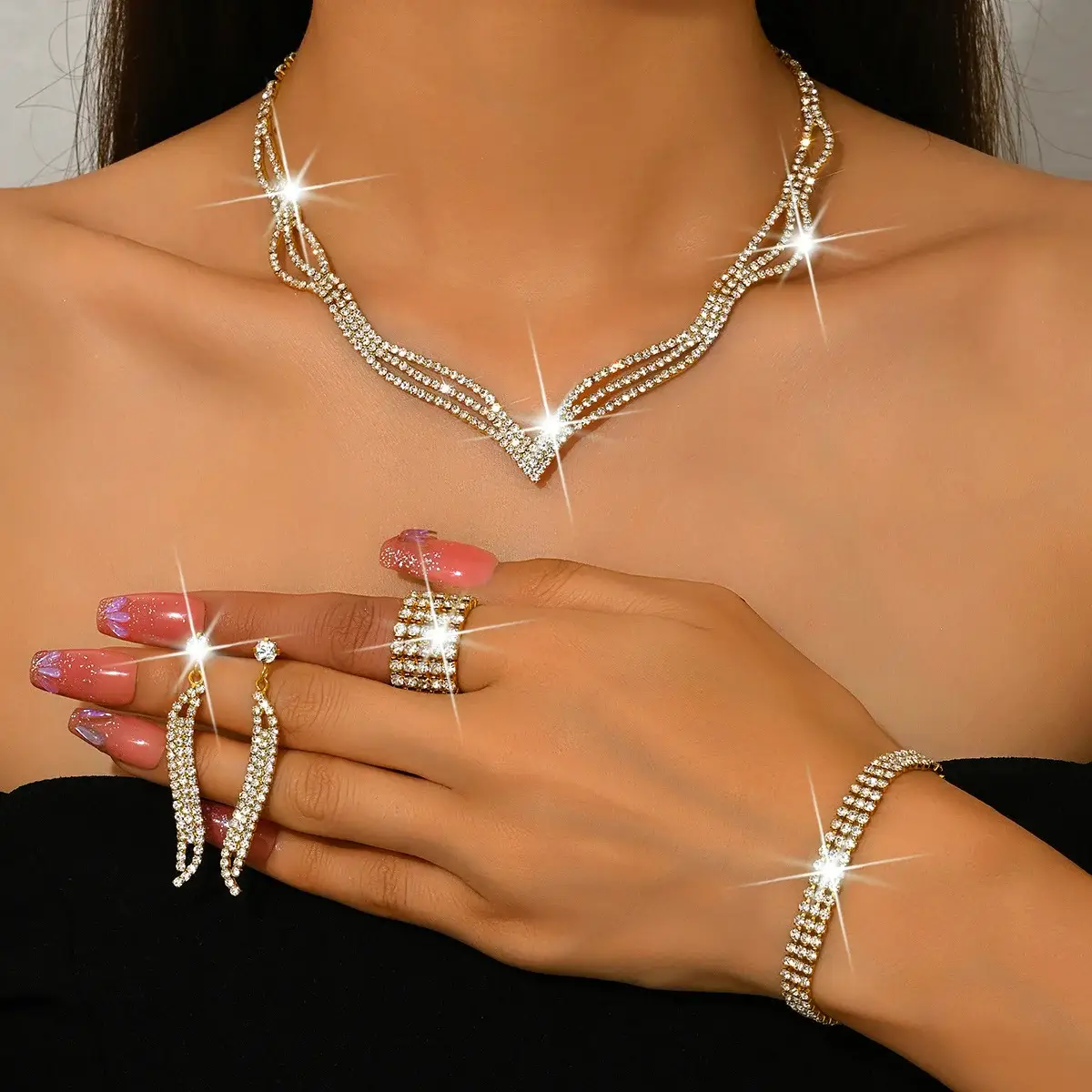 Bridal Jewelry Set with Rhinestone Claws & Necklace — feature 19