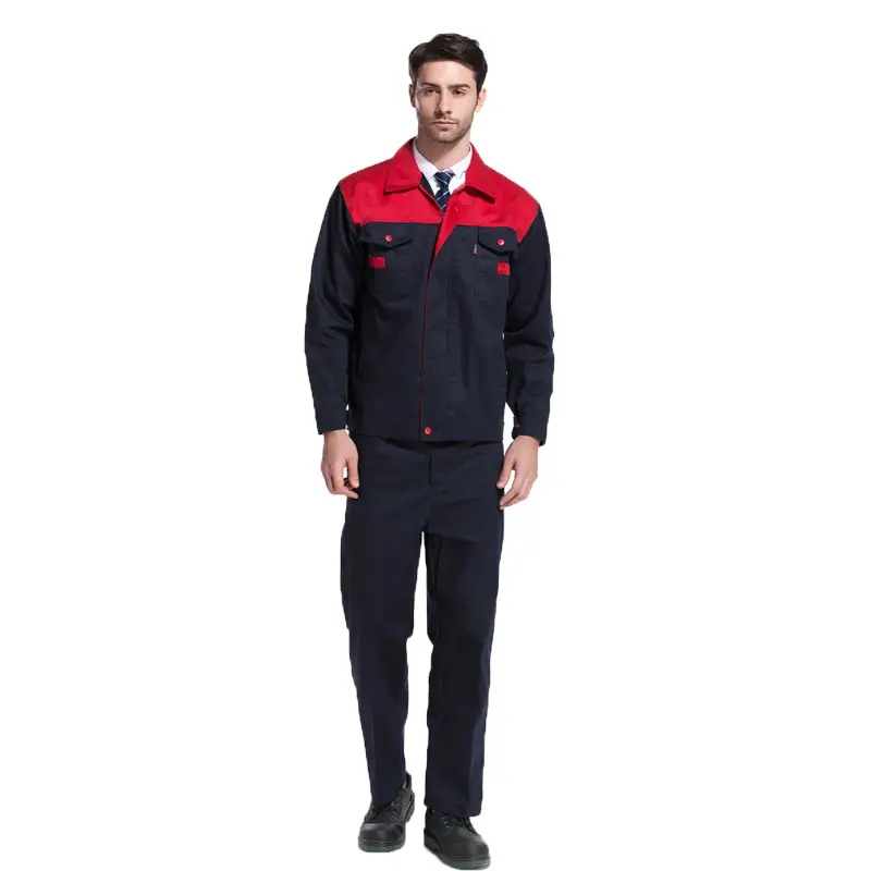 Long Sleeve Workwear Set Blue Grey Twill Polyester