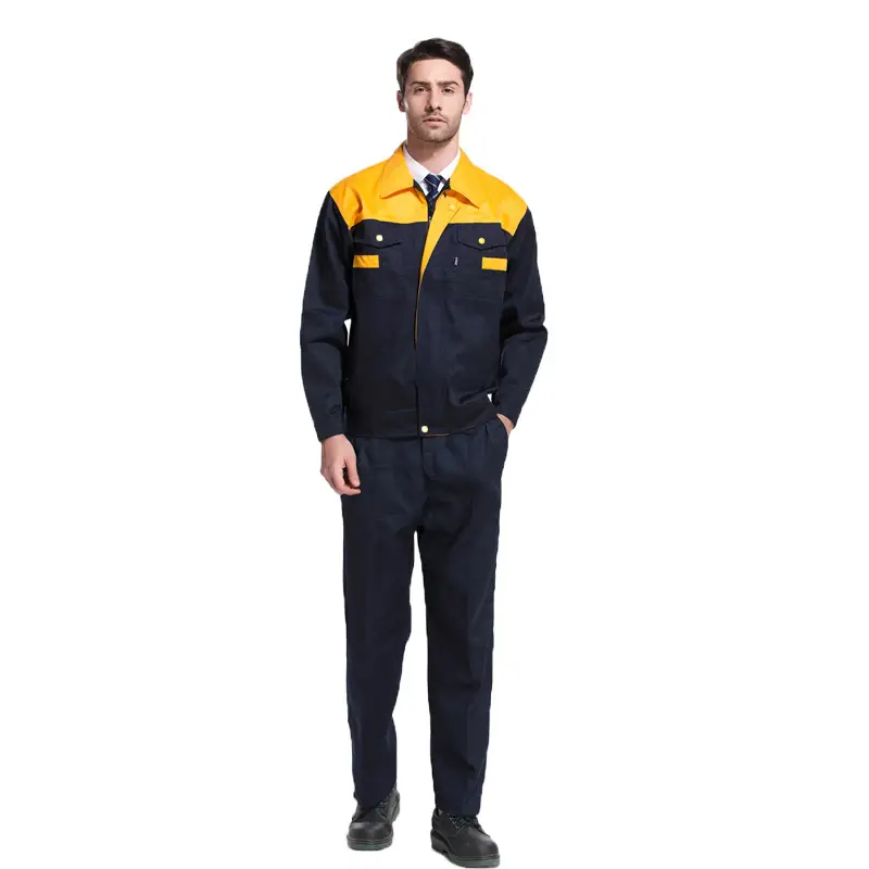 Long Sleeve Workwear Set Blue Grey Twill Polyester