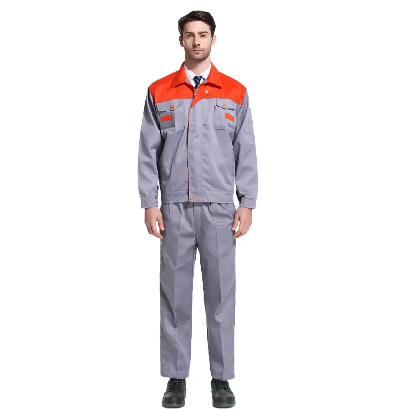 Long Sleeve Workwear Set Blue Grey Twill Polyester