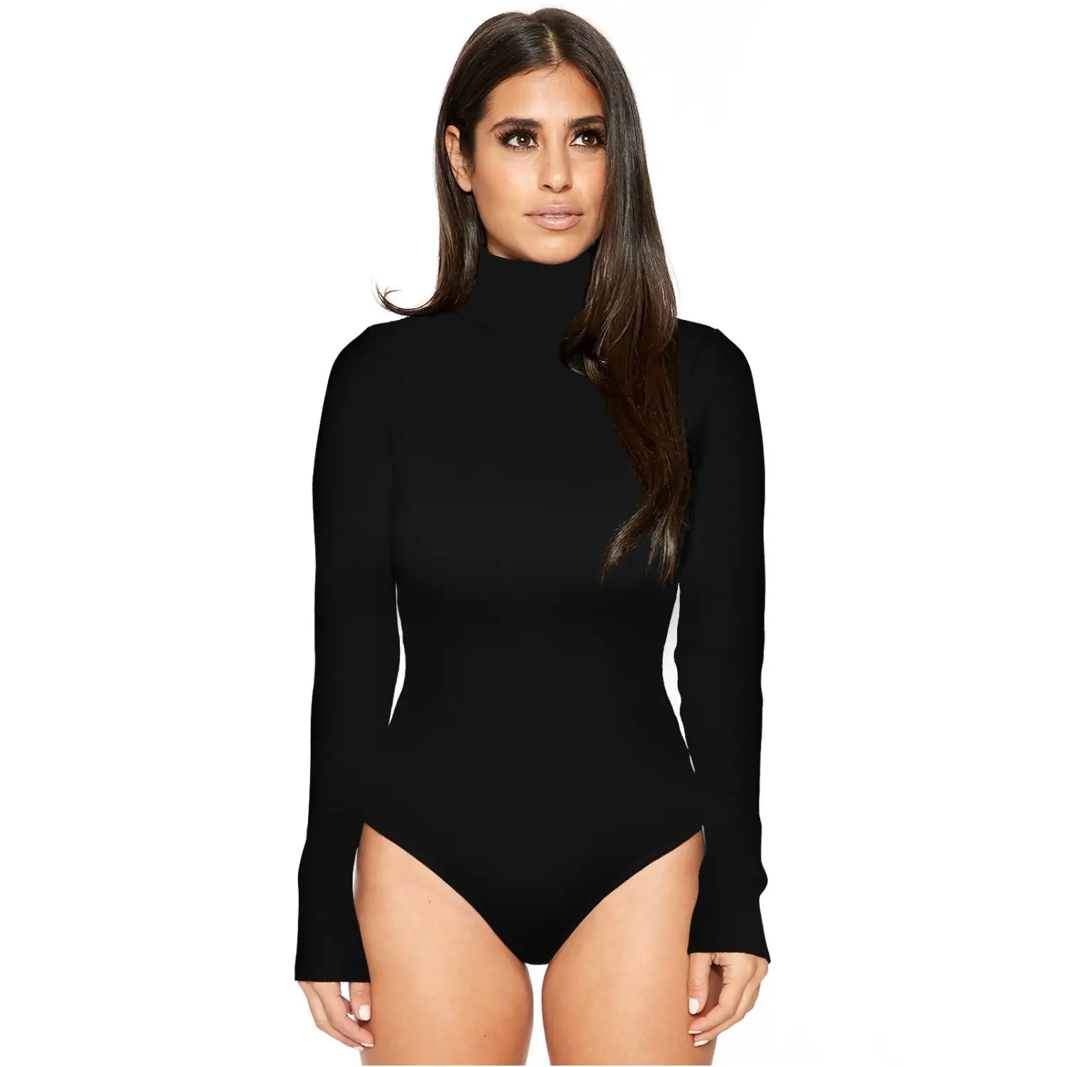 Red Long Sleeve Bodysuit with High Collar for Women