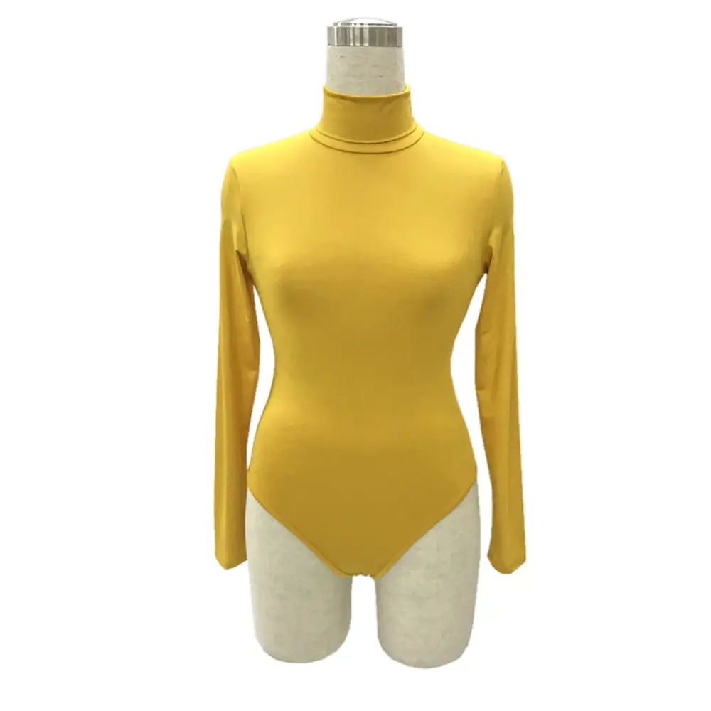 Red Long Sleeve Bodysuit with High Collar for Women