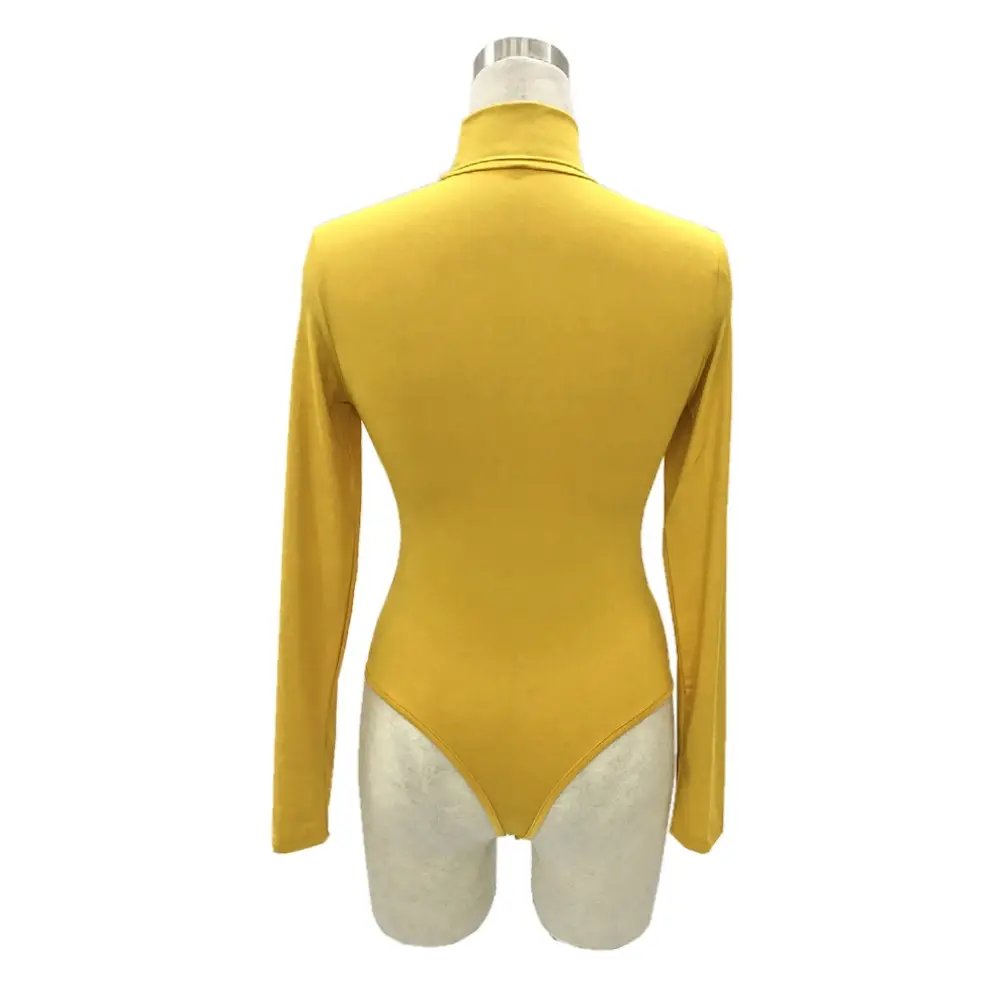 Red Long Sleeve Bodysuit with High Collar for Women