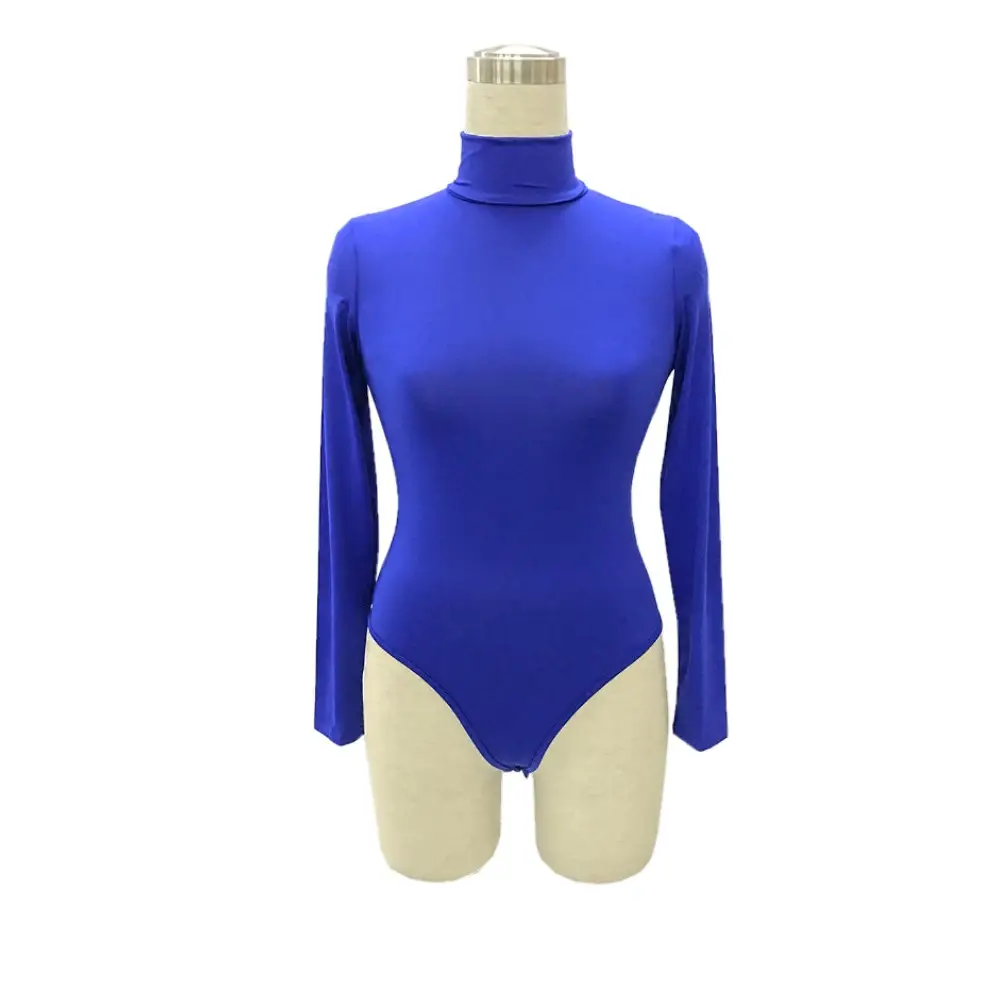 Red Long Sleeve Bodysuit with High Collar for Women