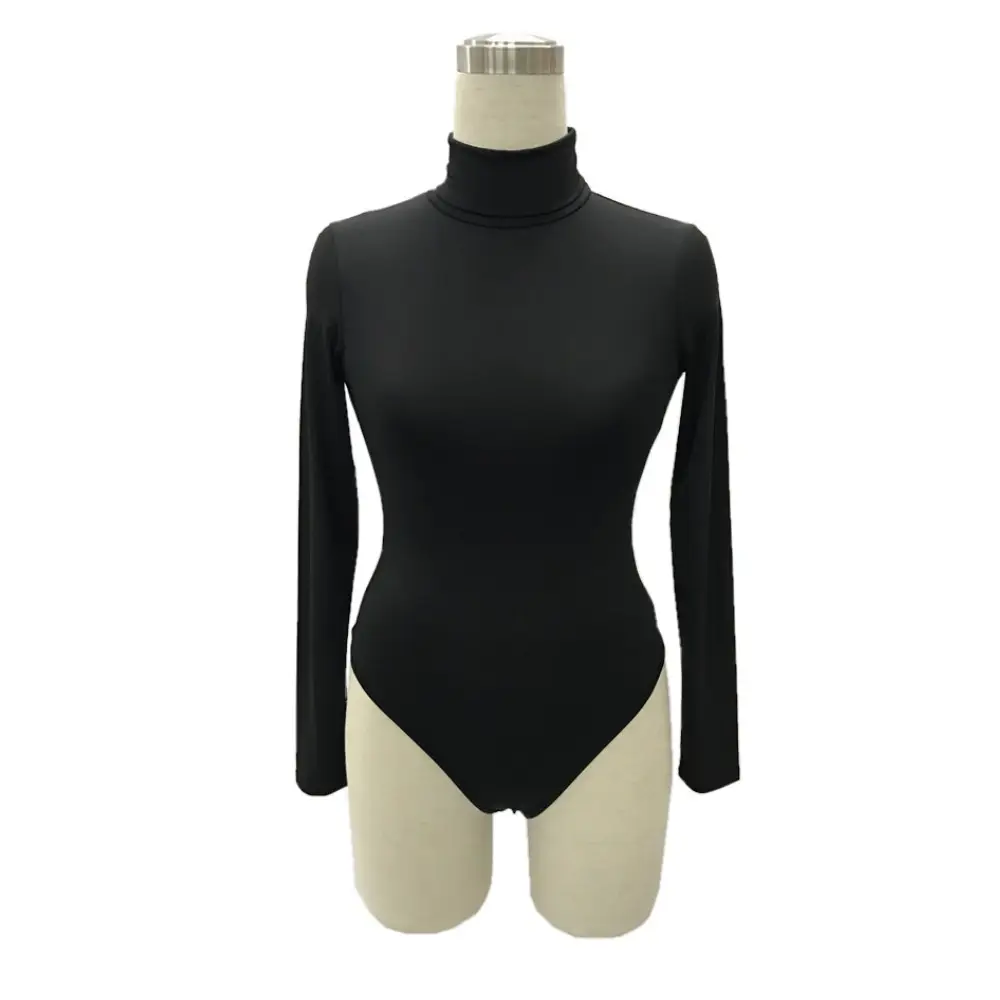 Red Long Sleeve Bodysuit with High Collar for Women