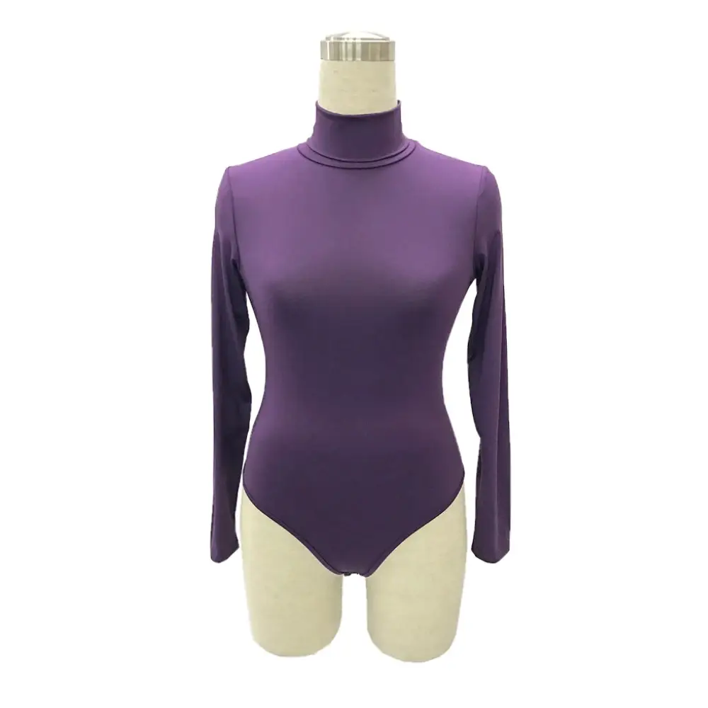 Red Long Sleeve Bodysuit with High Collar for Women
