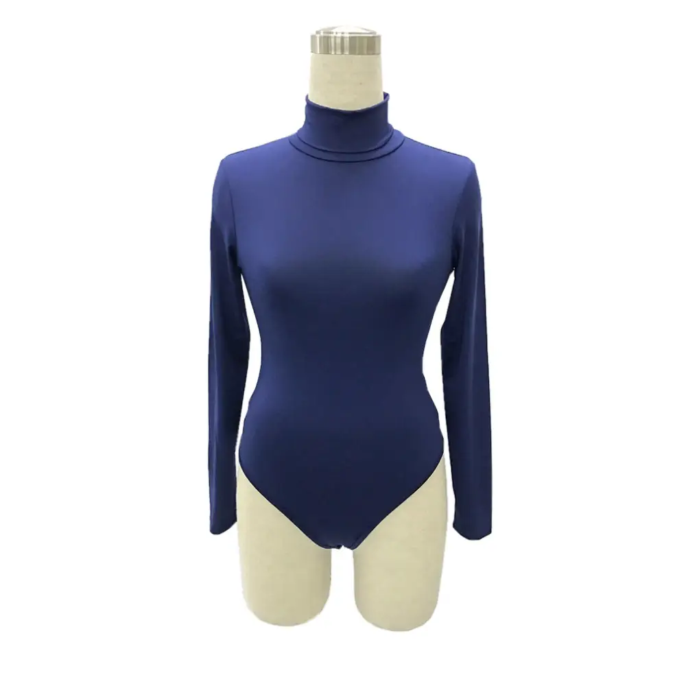 Red Long Sleeve Bodysuit with High Collar for Women