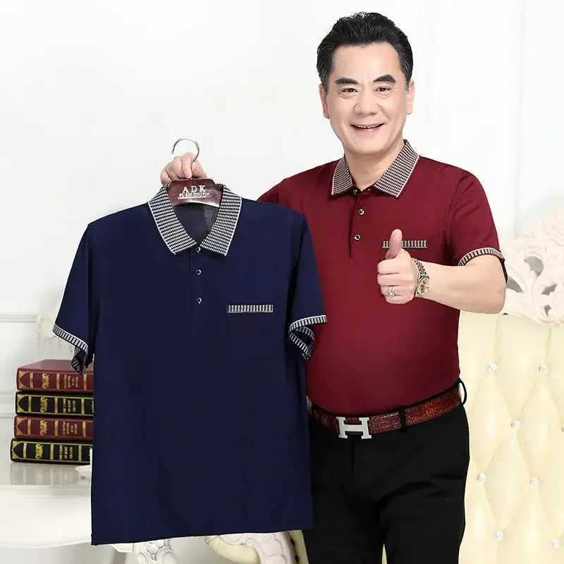 Men's Navy Blue Pocket Polo Shirt with Brown Trim - Image 8
