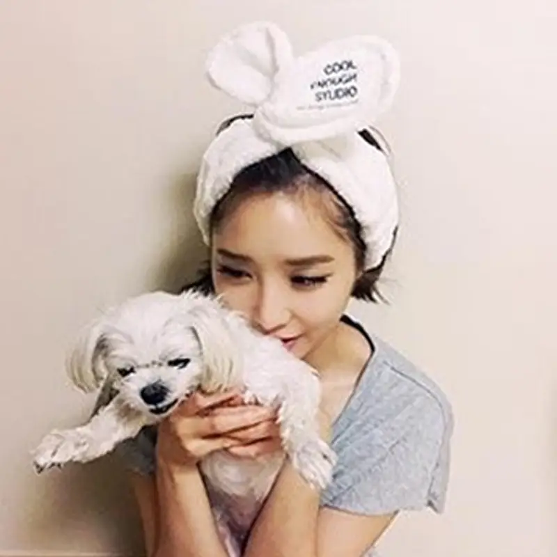 Plush Rabbit Ears Hair Bands for Women Black White Grey - Image 8