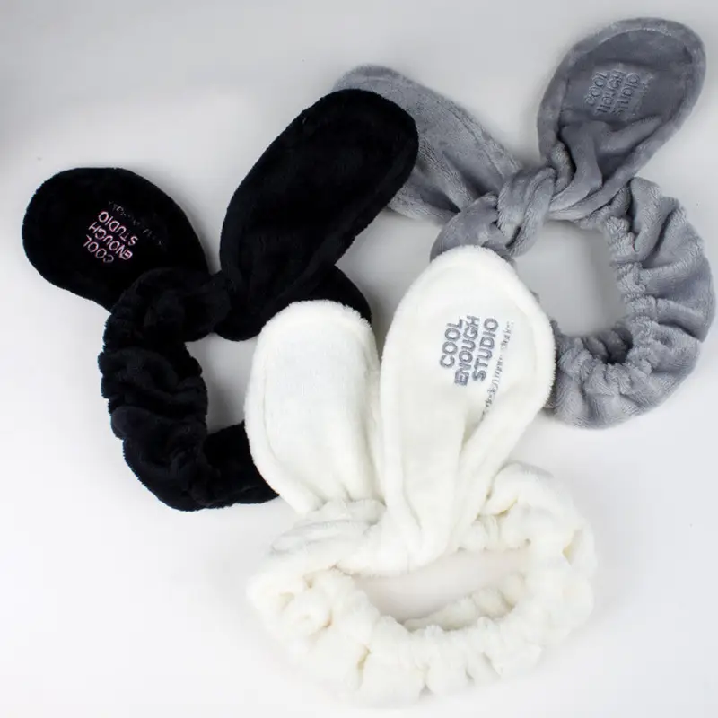 Plush Rabbit Ears Hair Bands for Women Black White Grey - Image 9