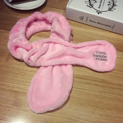 Plush Rabbit Ears Hair Bands for Women Black White Grey - Image 2