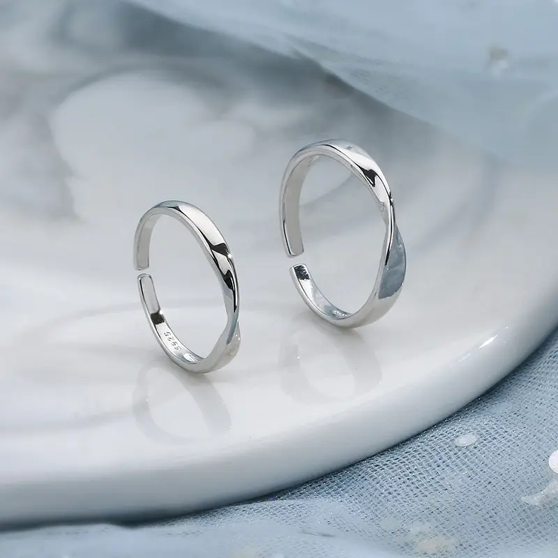 Couple's Mobius Rings 925 Sterling Silver Unisex Adjustable - Image 3
