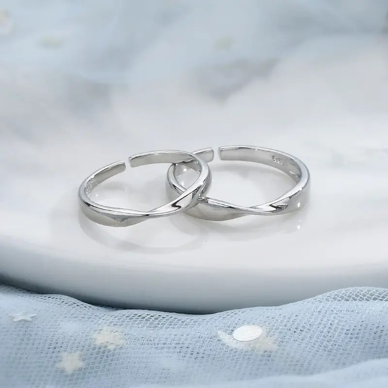 Couple's Mobius Rings 925 Sterling Silver Unisex Adjustable - Image 4
