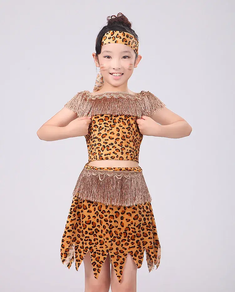 Children Leopard Print Dance Costume African Indian King Patrol - Image 2