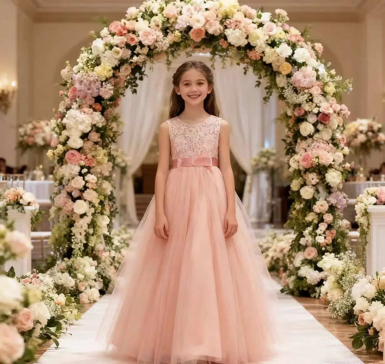 White Lace Tulle Skirted Wedding Dress for Girls Large — feature 1