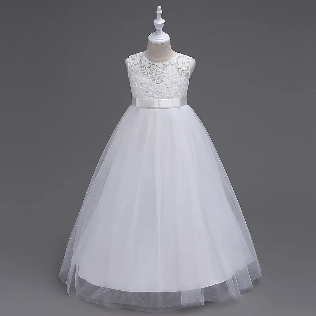 White Lace Tulle Skirted Wedding Dress for Girls Large — feature 17