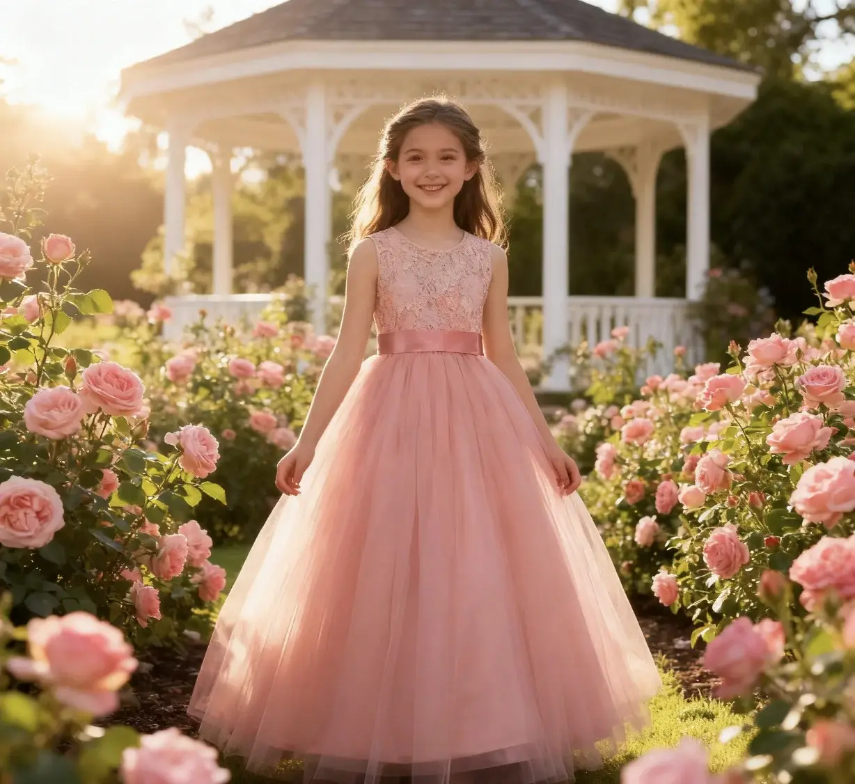White Lace Tulle Skirted Wedding Dress for Girls Large — feature 2