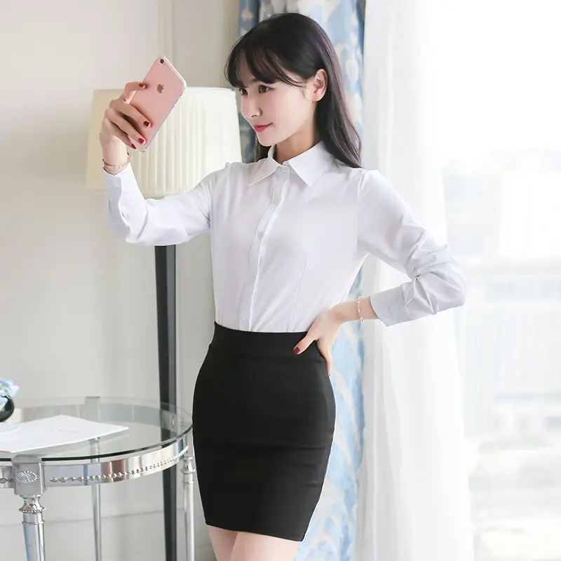 Korean Style White Shirt Short Sleeve Slim Fit Summer Dress Large Size - Image 9