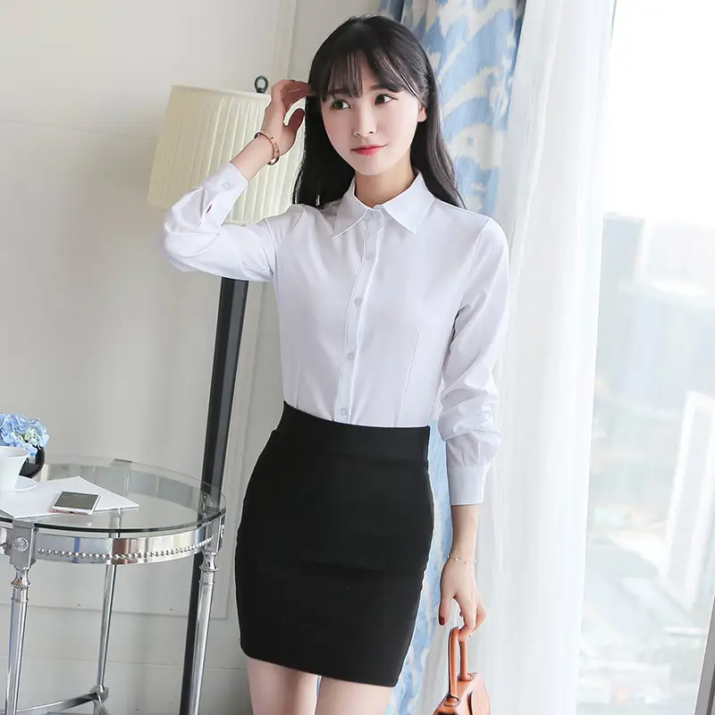 Korean Style White Shirt Short Sleeve Slim Fit Summer Dress Large Size - Image 10