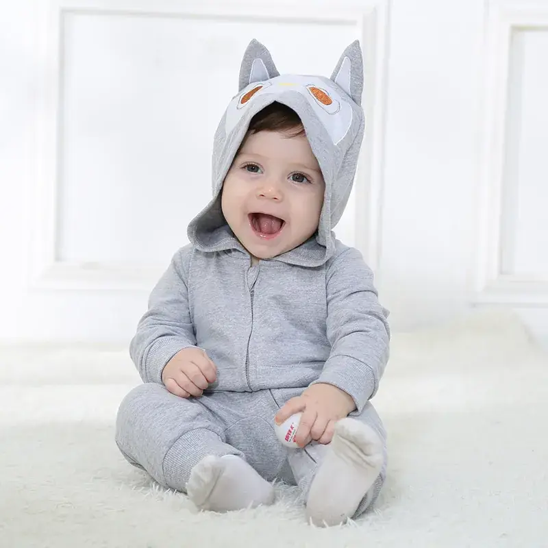 Baby's Gray Cat Hooded Jumpsuit 0-12Yr Cotton - Image 5