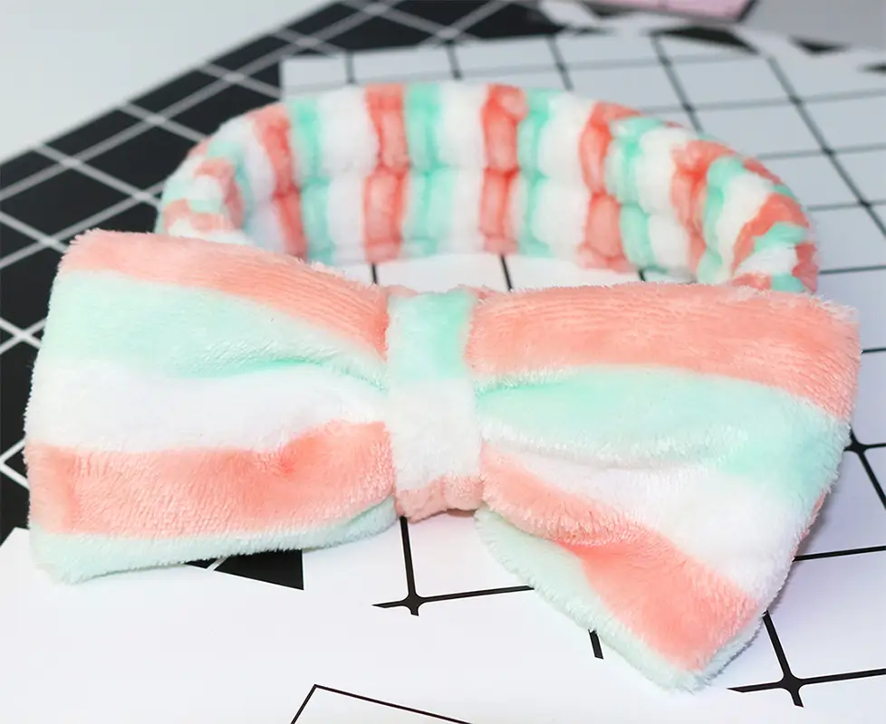 Flannel Bow Hair Band Mint Green Wholesale - Image 4