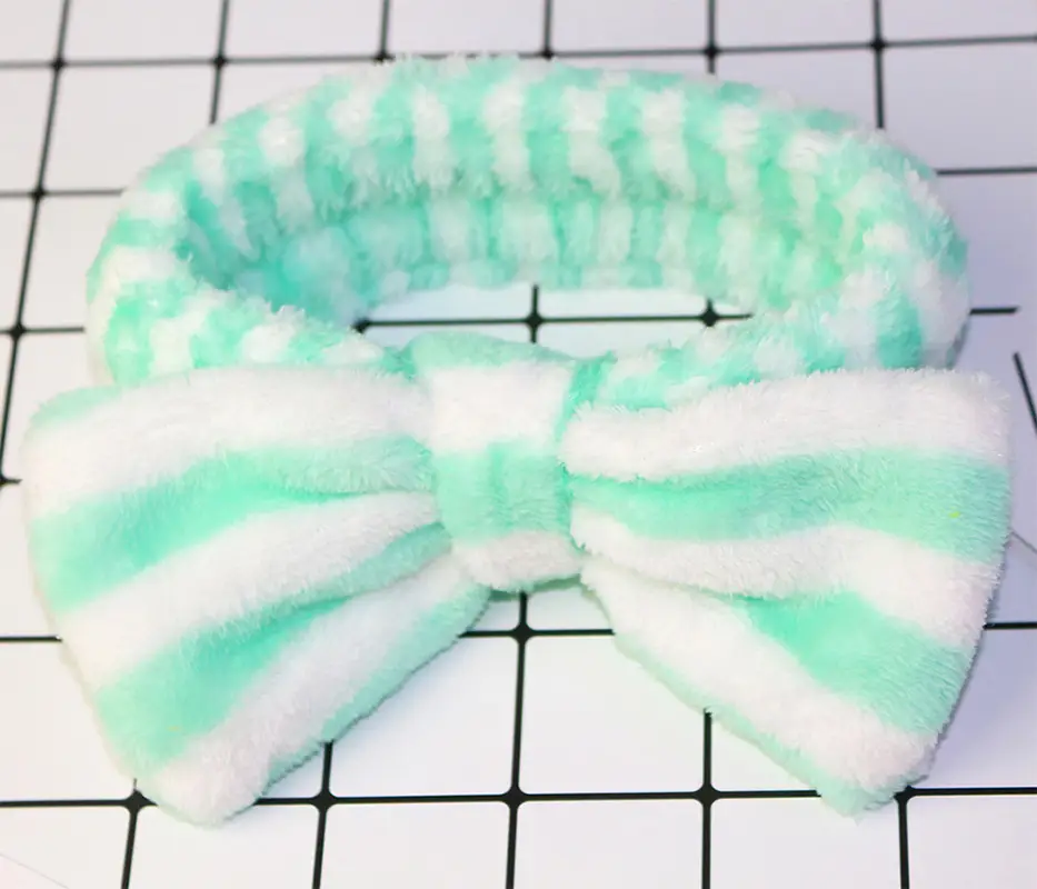 Flannel Bow Hair Band Mint Green Wholesale - Image 5