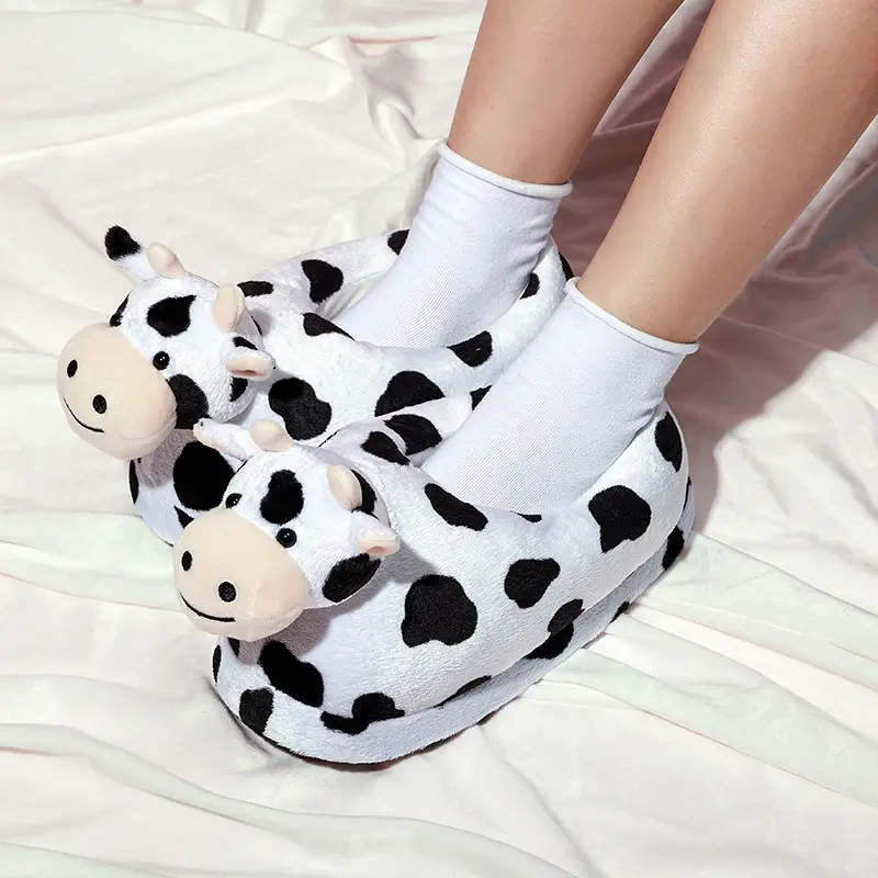 Indoor New Cute Plush Cow Cotton Slippers Wholesale Warm Bag Heel Cotton Slippers Cartoon Couple Home Cotton Shoes - Image 4
