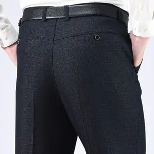 Middle-aged Men Grey Double Pleated High Waist Pants 981# — feature 20