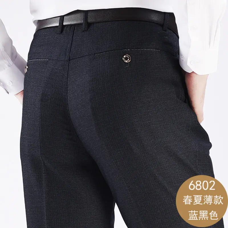 Middle-aged Men Grey Double Pleated High Waist Pants 981# - Image 7