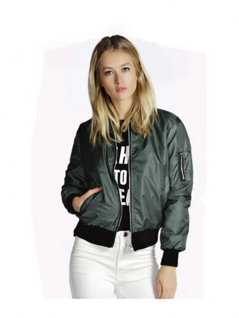 Women Bomber Jacket Black White Print Slim Fit - Image 5