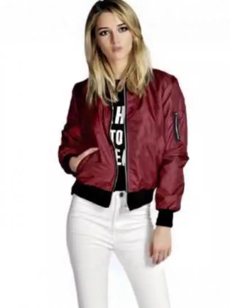 Women Bomber Jacket Black White Print Slim Fit - Image 6