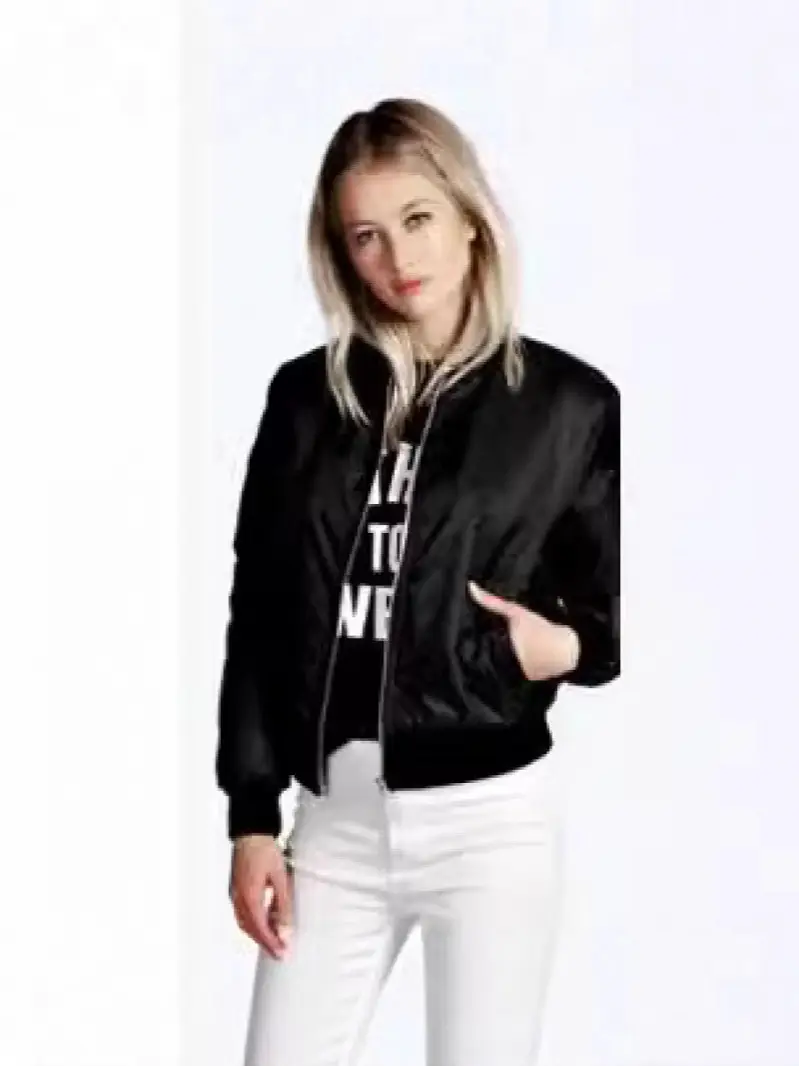 Women Bomber Jacket Black White Print Slim Fit - Image 7