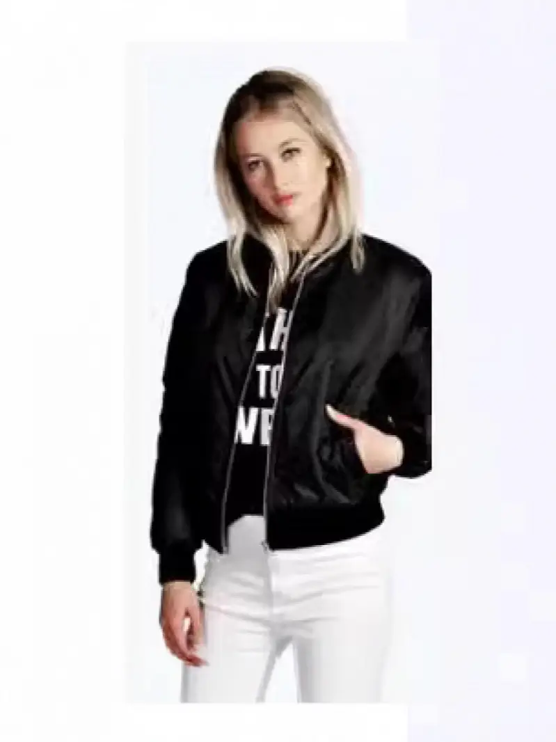 Women Bomber Jacket Black White Print Slim Fit - Image 8