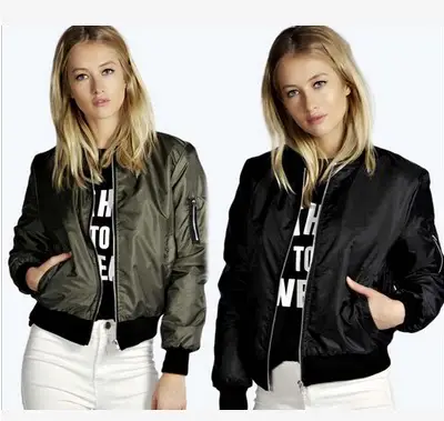 Women Bomber Jacket Black White Print Slim Fit — feature 1